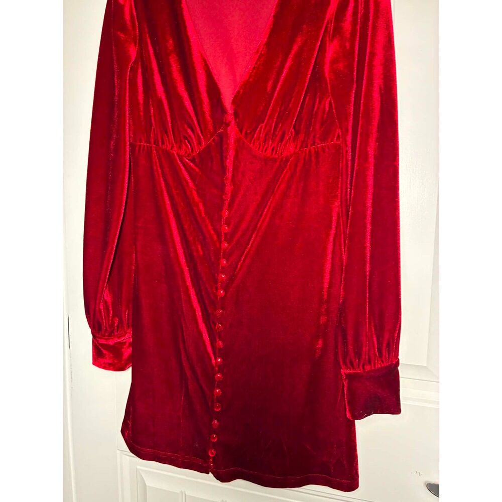Lulus Make it Merry WIne/red Velvet Button-Up Mini Dress-Medium